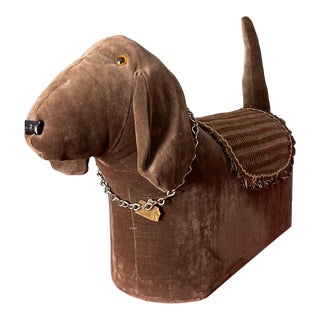 1960s Mid Century Modern Velveteen Hound Dog Footstool For Sale