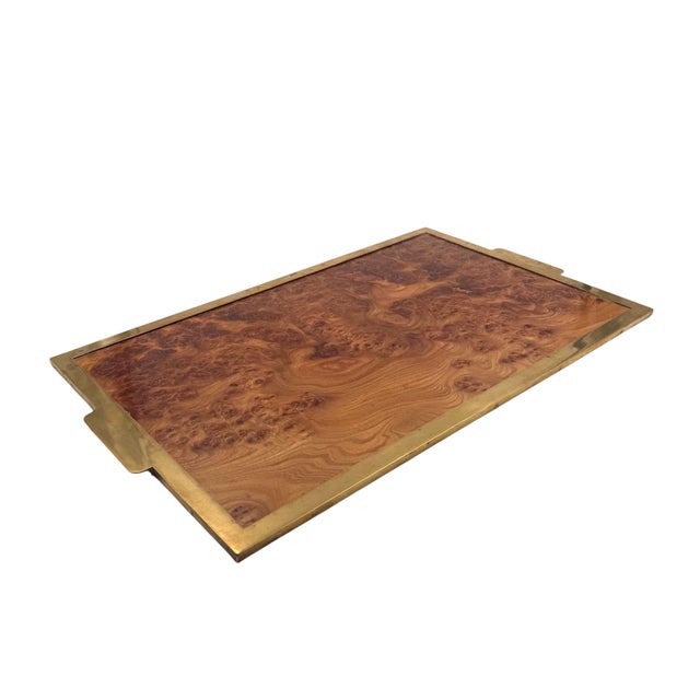 Hollywood Regency Great Brass and Burl Tray, Italy, 1970s For Sale - Image 4 of 9