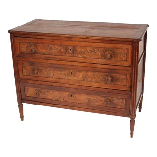 Antique Louis XVI Style Walnut and Burl Elm Chest of Drawers For Sale