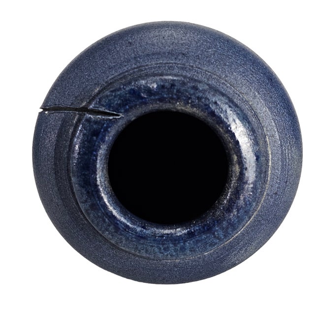 Late 20th Century Studio Art Pottery Vase Matte Cobalt Blue Stoneware Organic Modern 9.75" For Sale - Image 5 of 11