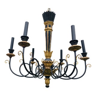 Mid-Century Empire Inspired Black and Gold Chandelier For Sale
