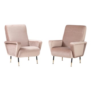 1960's Marco Zanuso Style Italian Lounge Chairs in Mohair Fabric For Sale