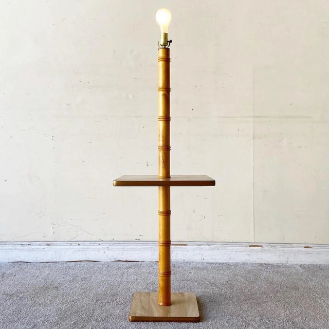 Boho Chic Boho Chic Faux Bamboo Side Table Floor Lamp For Sale - Image 3 of 8