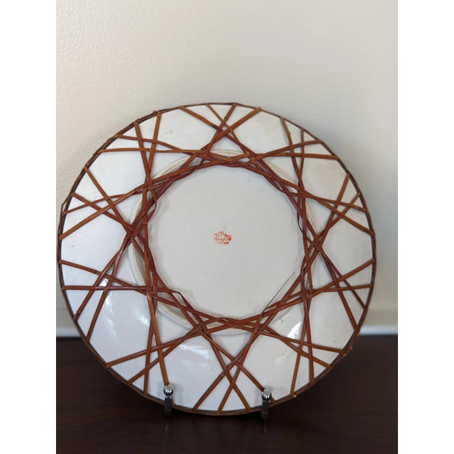 Japanese Vintage Japanese Yamatoku Kiln Plate With Wicker Frame For Sale - Image 3 of 4