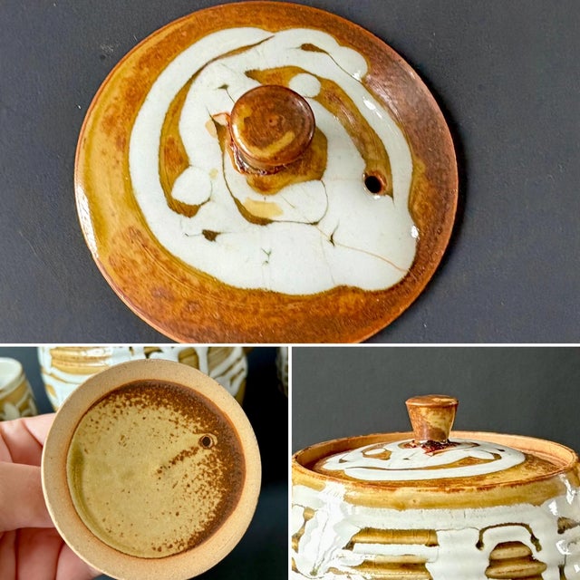 Ceramic Vintage Japanese Stoneware Tea Set – Mid-Century Wicker Handle Teapot & Cups For Sale - Image 7 of 10