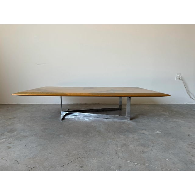 Postmodern Italian Giovanni Offredi for Saporiti Maple and Chrome Coffee Table/ Sold For Sale - Image 11 of 12