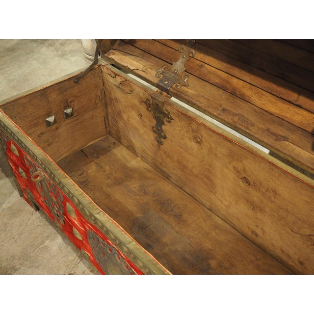 18th Century Domed Venetian Chest With Crimson Velvet and Wrought Iron Hardware For Sale - Image 10 of 12