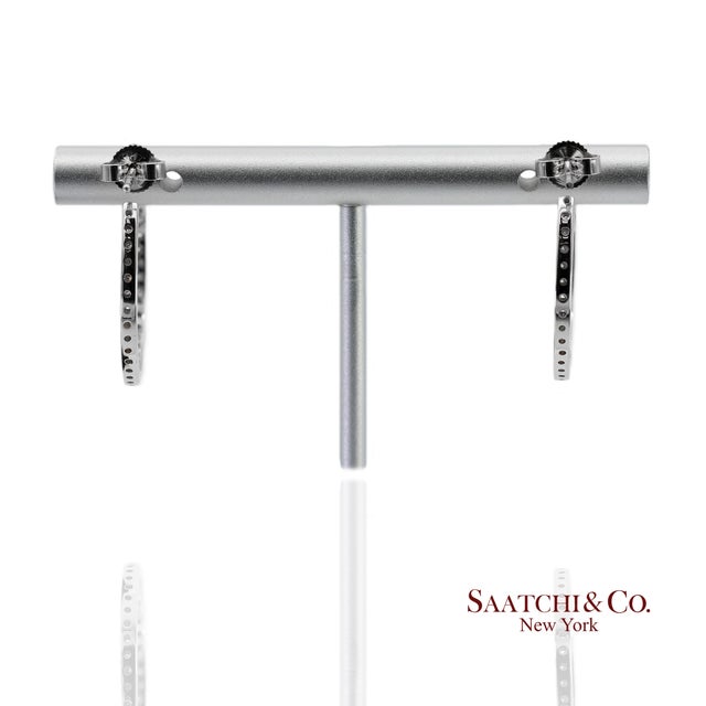 18k 750 Solid White Gold in and Out Natural Diamond Hoop Earrings, Pair For Sale - Image 10 of 13
