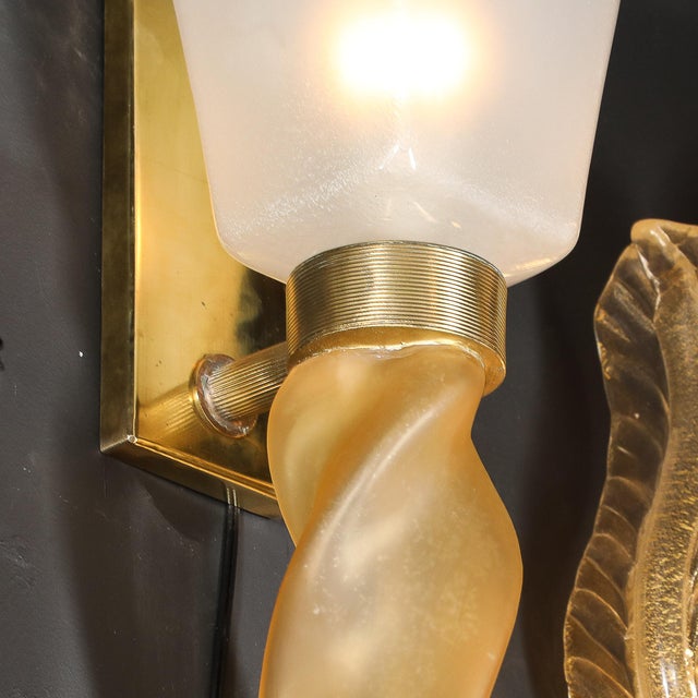 Mid-Century Hand-Blown Murano Frosted Glass Sconces With Spiral Amber Drop For Sale - Image 13 of 18
