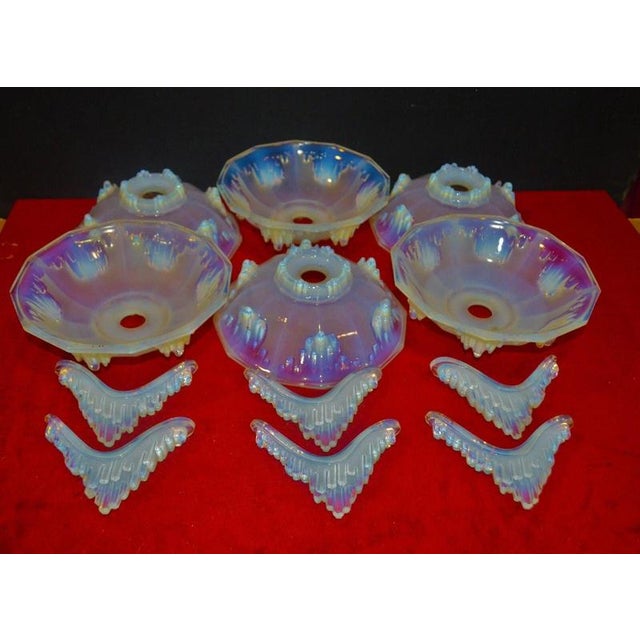 Blue French Art Deco Ezan Six-Light Opalescent Glass Stalactite Chandelier, 1930 For Sale - Image 8 of 18