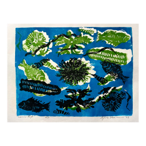 Original Expressionist Wood Block Print Marine Life by Sylvia T. Gavurin 1969 Artists Proof.