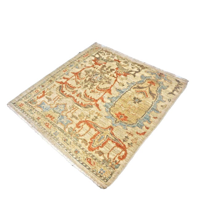 Persian Persian Sultanabad Wool 3x3 Square Ivory, Light Blue & Rust Handmade Area Rug #1141257 For Sale - Image 3 of 7