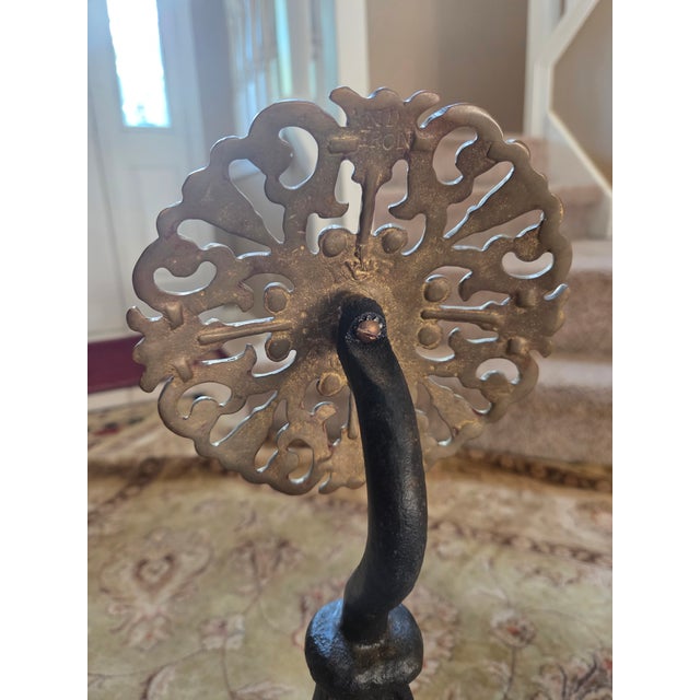 Virginia Metal Crafters Vintage Virginia Metal-Crafters Iron With Brass Medallions Andirons - A Pair For Sale - Image 4 of 9