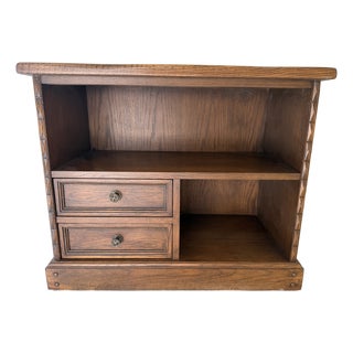 Vintage Romweber Viking Oak Media Console With Rare Brass Horseshoe Inlays For Sale