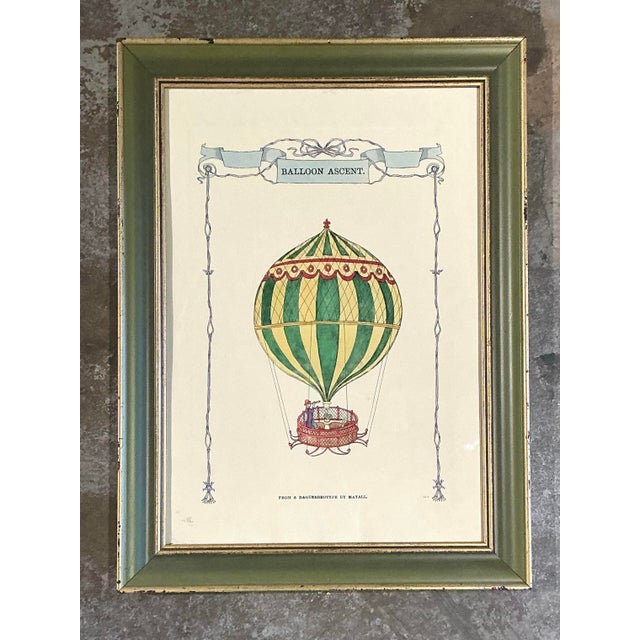 Green Vintage Framed Hot Air Balloon Print For Sale - Image 8 of 12