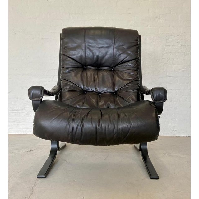 Set of Vintage Norwegian Leather Chair and Ottoman by Ingmar Relling For Sale - Image 5 of 17