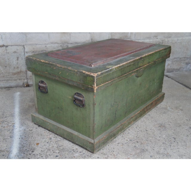 1906 Antique Pine Carpenters Tool Chest Trunk Strong Box Disston Saws Planers For Sale - Image 11 of 13