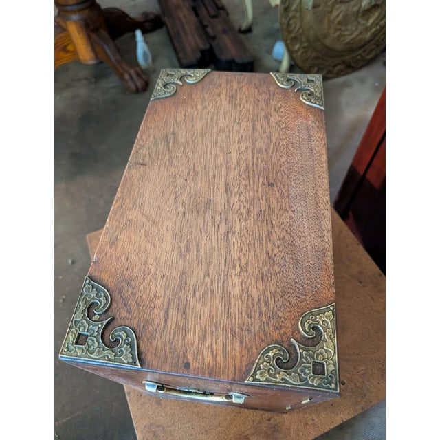 Vintage Chinoiserie Phoenix Jewelry Box | Ornate Brass Hardware, Double Doors & Multi-Drawer Interior For Sale - Image 15 of 17