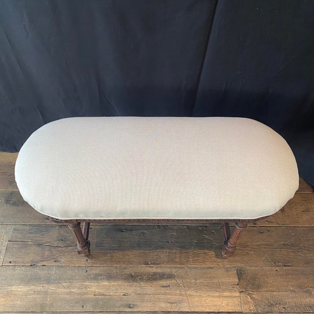 French 19th Century French Louis XVI Carved Walnut Oval Bench or Ottoman For Sale - Image 3 of 5