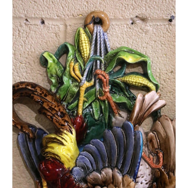 Sculpture Materials Pair Early 20th Century French Barbotine Majolica Game Bird Wall Pockets For Sale - Image 7 of 14