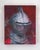 This artwork presents a detailed depiction of a ceremonial knight's helmet, rendered in oil on panel. The intricate...