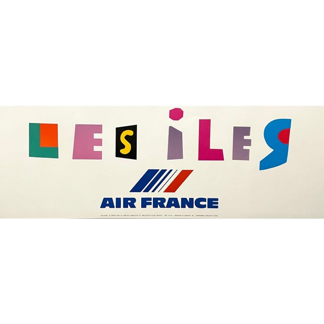 1980s Roger Bezombes, French Modernist Mourlot Lithograph Vintage Air France Poster Roger Bezombes, 1980 For Sale - Image 5 of 5