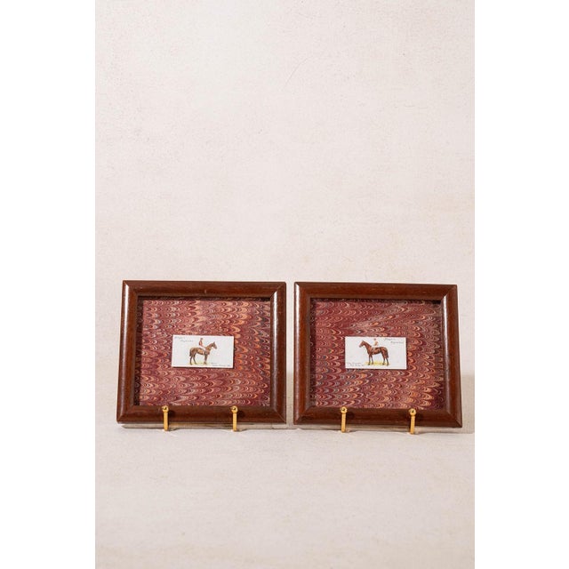 Pair of Vintage British Collector’s Cigarette Jockey Card | Custom Float Mount on Antique Red Marbled Book in Vintage oak...