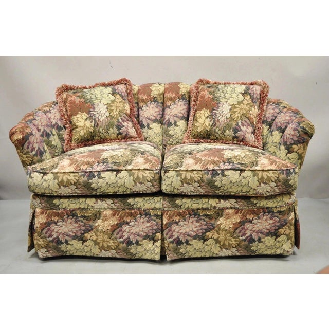 High Quality Floral Print 60" Fully Upholstered Channel Back Loveseat Sofa by Harden. Item features solid wood legs,...