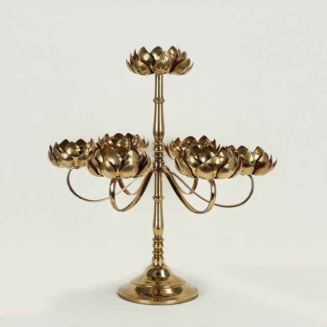 Mid Century Feldman Brass Lotus Candelabra For Sale - Image 4 of 11