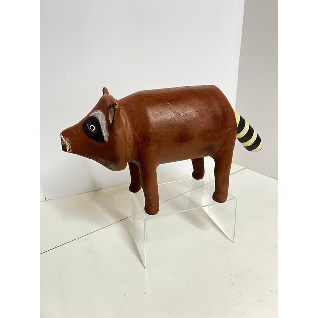 Contemporary Contempoary Folk Art Raccoon Sculpture Signed David Alvarez For Sale - Image 3 of 10