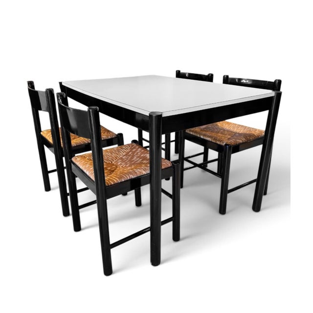 Black Carimate Dining Suite, in Rush and Black Ebony by Vico Magistretti for Habitat, 1964, Set of 5 For Sale - Image 8 of 15