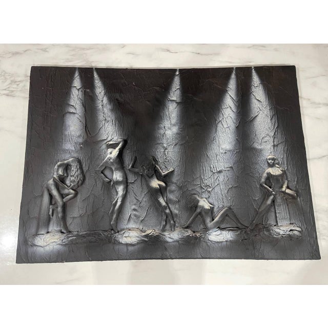 A distinctive set of four 1990s contemporary mixed-media sculptural bas-relief panels featuring highly textured, three-...