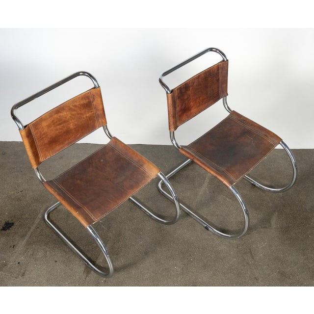 Mid 20th Century Mid 20th Century Pair of Bauhaus-Style Chrome and Brown Leather Cantilever Chairs For Sale - Image 5 of 17