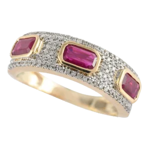 Statement Diamond and Ruby Ring Studded in 14k Gold Size 7