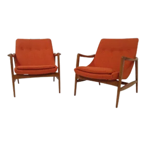 Mid Century Modern Lounge Chairs Atomic Orange