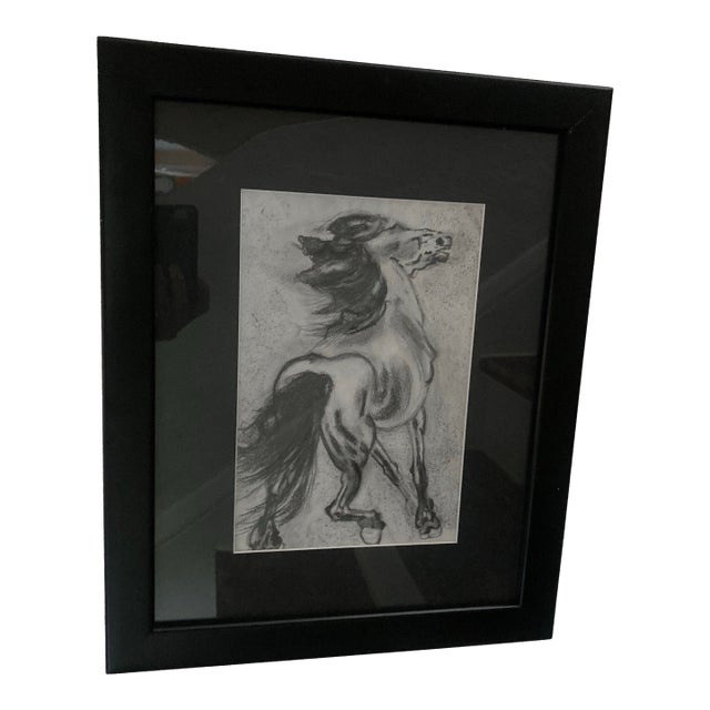 Authentic Signed Charcoal Drawing of a Horse Matted and Framed For Sale