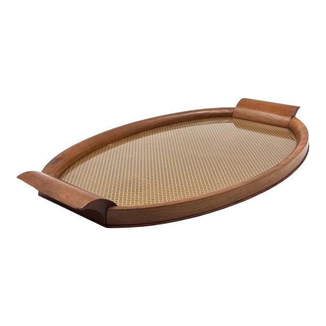 Mid-Century Wood and Brass Tray, Italy 1950s For Sale