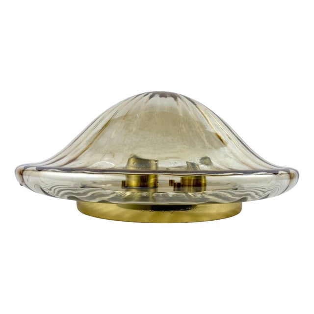 Vintage Art Glass and Gilt Brass Ceiling Lamp For Sale