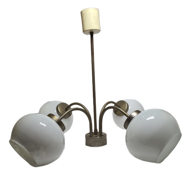 Postmodern Brass and Glass Chandelier, Poland, 1970s For Sale