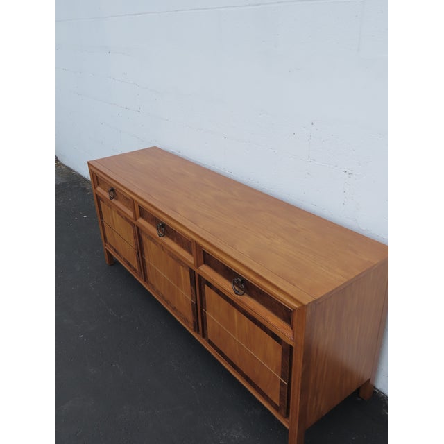 Basic Wiz Mid Century Modern Burlwood Long Low Dresser 6576 For Sale - Image 13 of 17