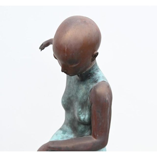 Art Deco Bronze Seated Ballerina Sculpture, 1980s For Sale - Image 3 of 5