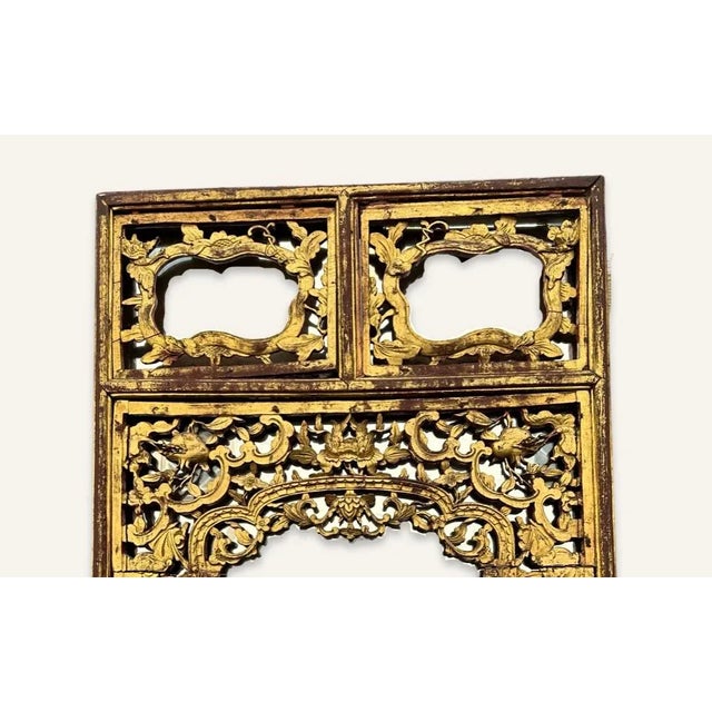 Pair of Early 20th Century Red Lacquered Gilded Chinese Screens Converted to Mirrors For Sale - Image 4 of 12