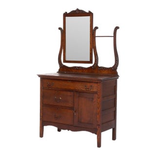 Antique Oak Hotel Wash Stand With Mirror C1920 For Sale