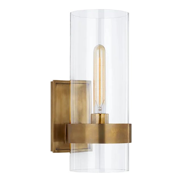 Ian K. Fowler for Visual Comfort Signature Presidio Small Sconce in Hand-Rubbed Antique Brass with Clear Glass For Sale