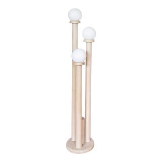 Postmodern Minimalist Bleached Oak Wood Three Globe Floor Lamp For Sale
