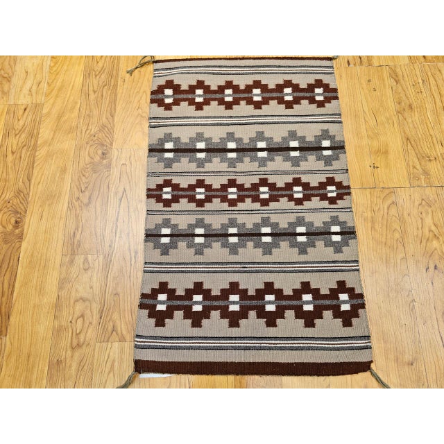 1900 - 1909 Vintage Native American Indian Navajo Rug, Geometric Banded Pattern, Wool & Cotton, 2x3 For Sale - Image 5 of 14