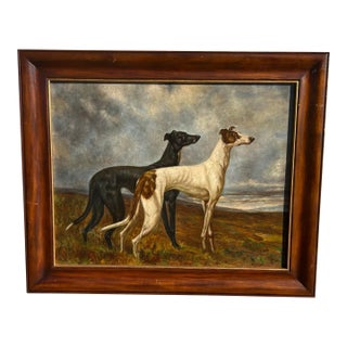 1980s Large Framed Maitland-Smith Reproduction Print of Greyhounds in Field by Maud Earl For Sale