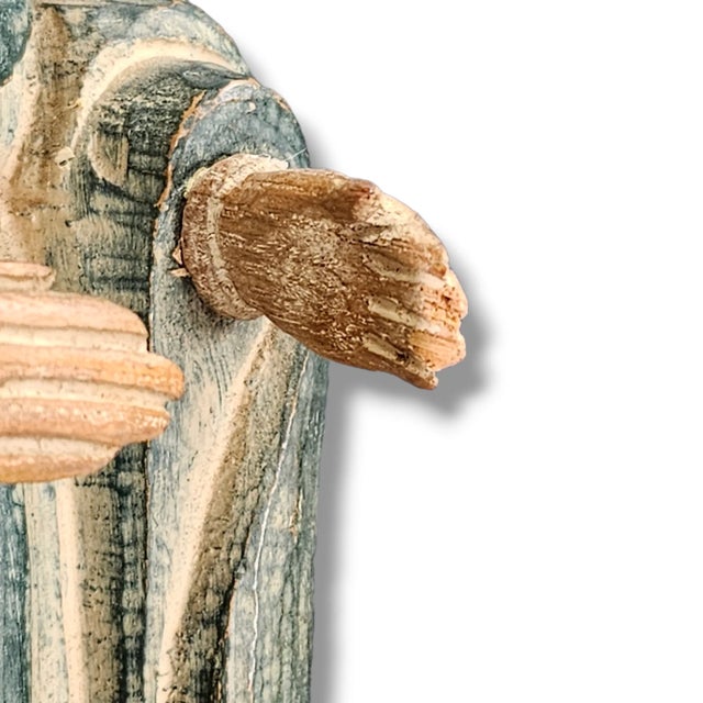 Brown Pair of Mid-Century Chinese Hand-Carved Wooden Guanyin Figures – Painted Polychrome Finish, 23″ For Sale - Image 8 of 13