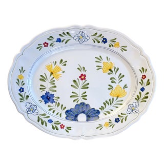 Vintage Italian Majolica Hand-Painted Floral Oval Serving Platter by Il Bargello For Sale