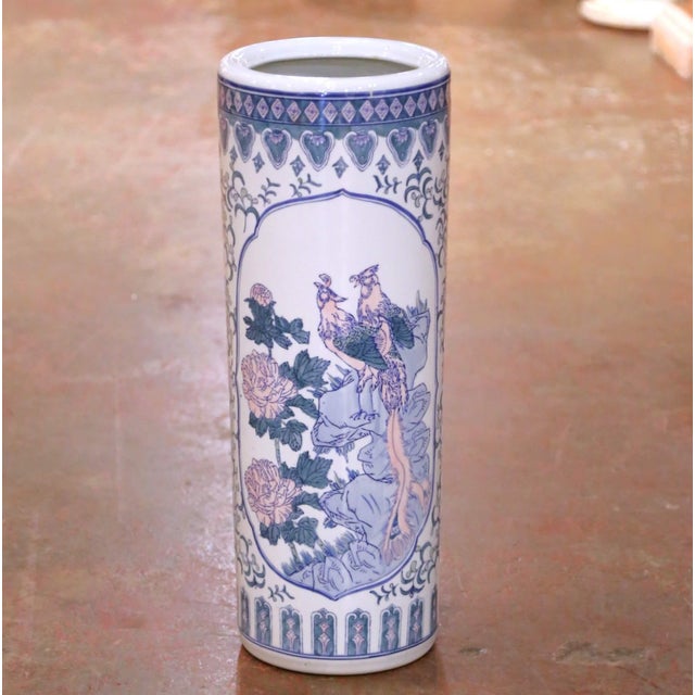 Late 20th Century Chinese Blue and White Porcelain Umbrella Stand For Sale In Dallas - Image 6 of 11